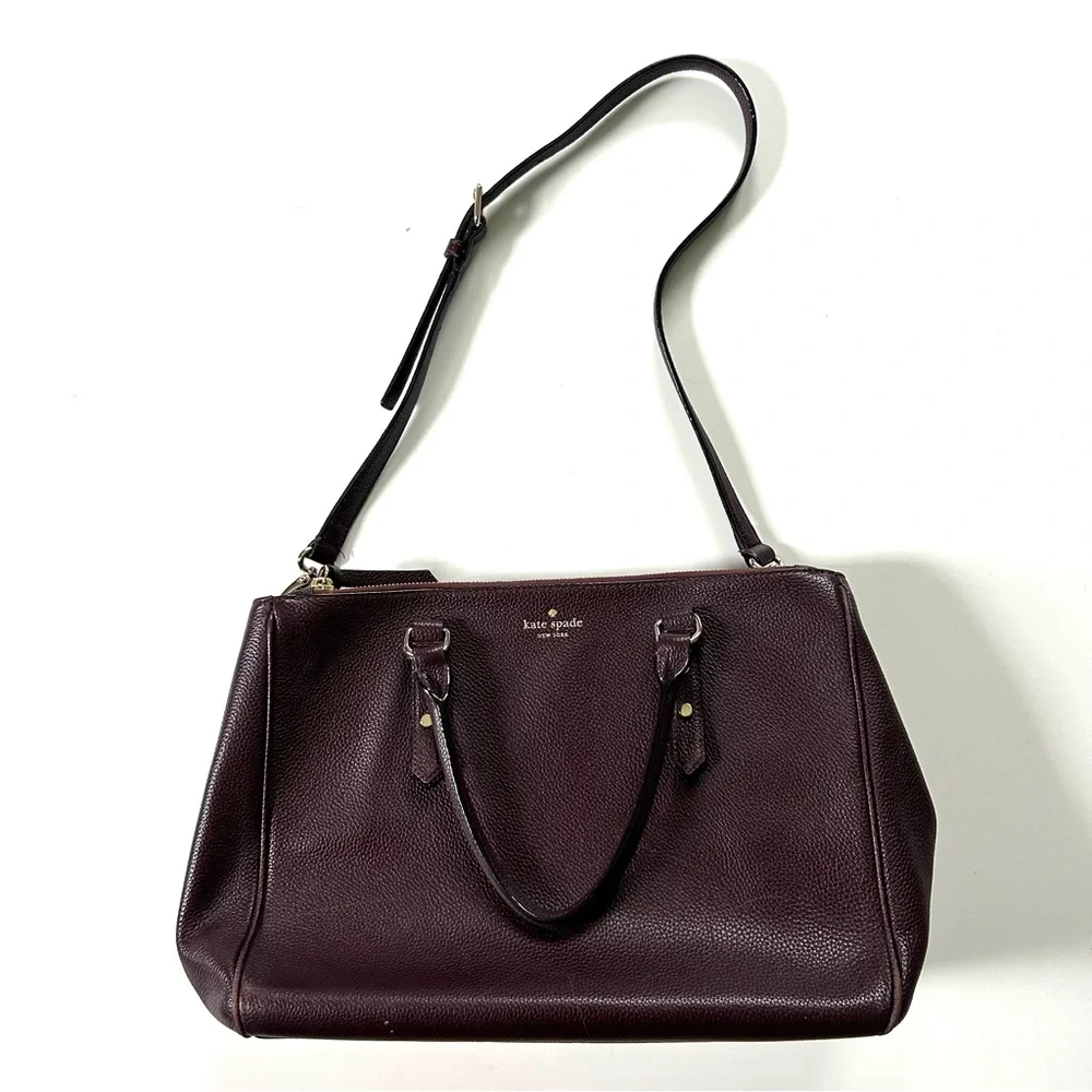 Kate Spade Mahogany Pebbled Leather Mulberry Street Leighann Satchel Purse Bag